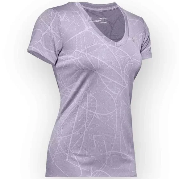 Under Armour Women's Tech V-neck Marble Jacquard Top - Purple Haze Extra Small - Picture 4 of 7